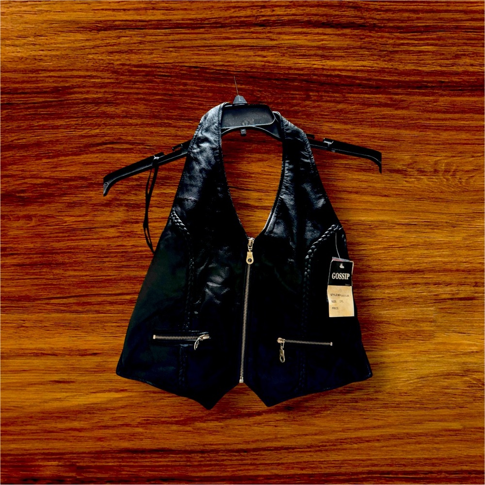 Gossip Black  Leather Motorcycle Halter Top